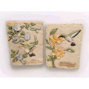 2 - Vintage 3D Hummingbird Garden Home Decor Wall Plaques